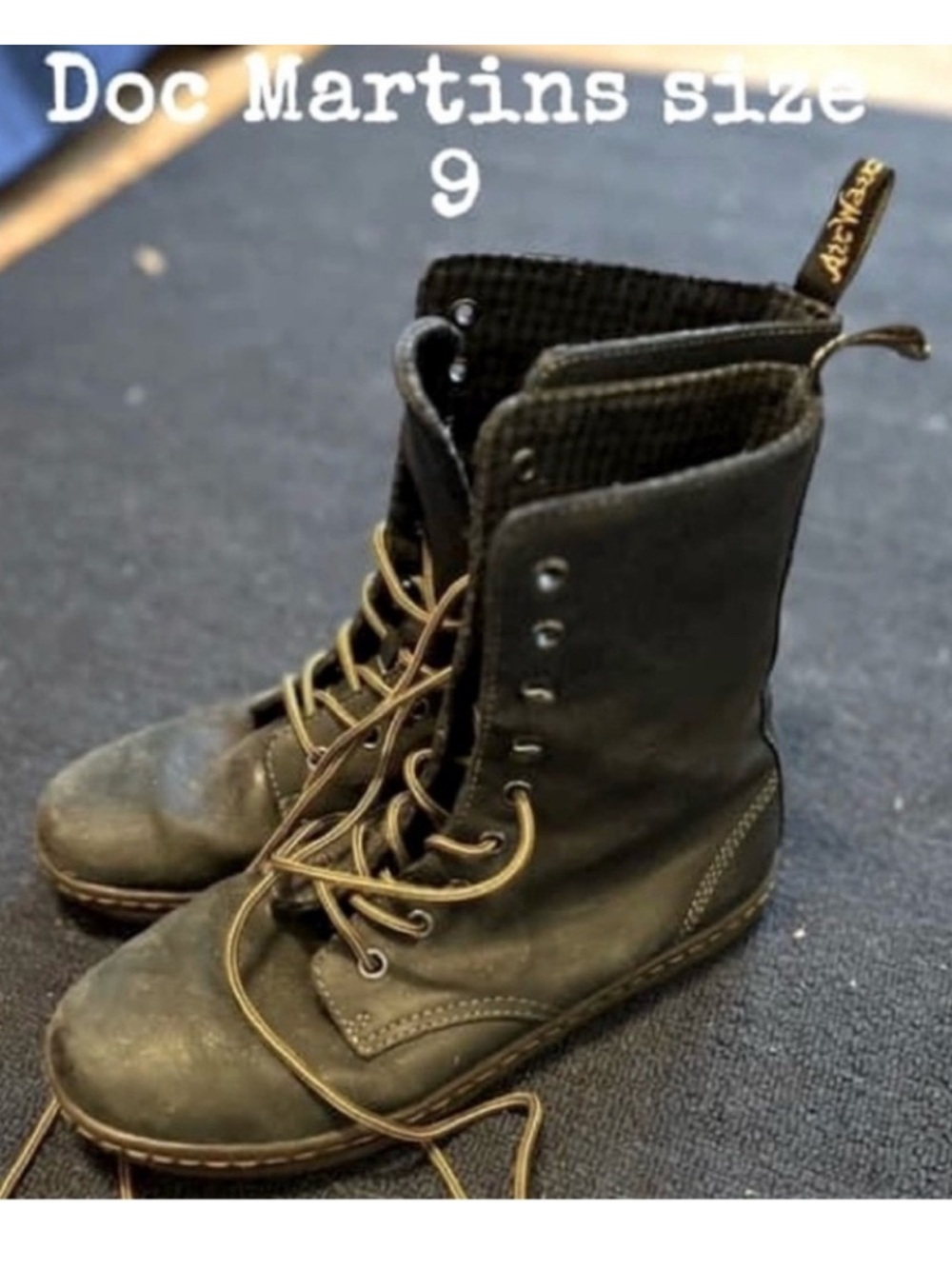 Dr. Martens Black Leather Lace-Up Boots with Brown Laces